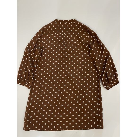 Fossil Women’s SZ M Silk Dress Brown With Polka Dots Long Sleeve Button Accent - Picture 6 of 6